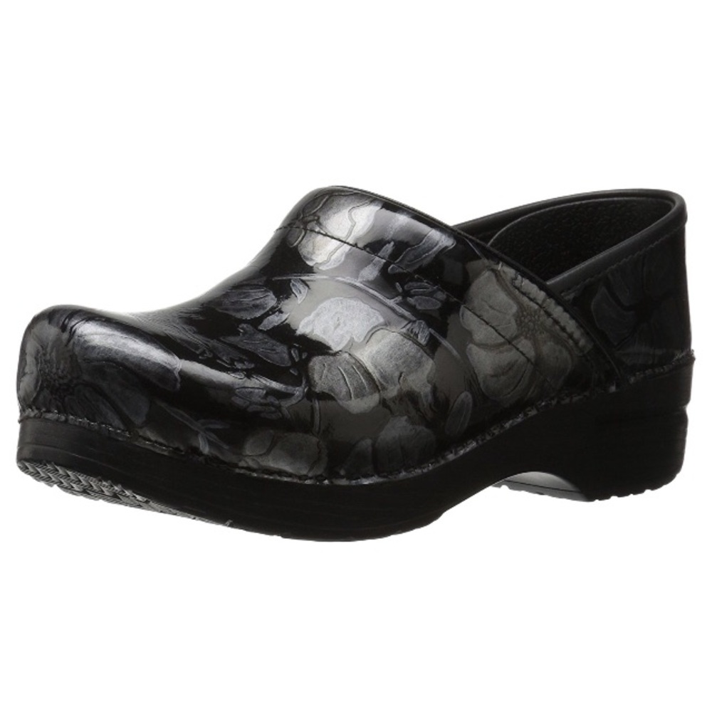 Dansko Pewter Floral Patent Leather Clogs